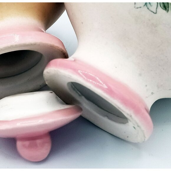 Vanity Jars Porcelain Vintage Pink White Pottery Lids Flowers 2 Inch Miniature - Picture 15 of 15
